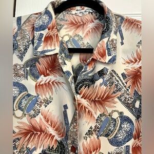 Vintage Japanese Hawaiian Print Women’s Button Up Blouse Size XL